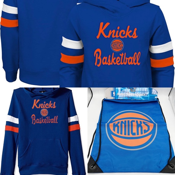 New York Knicks Outerstuff Girls' Overlay Hoodie and a Drawstring Backpack - Picture 1 of 12